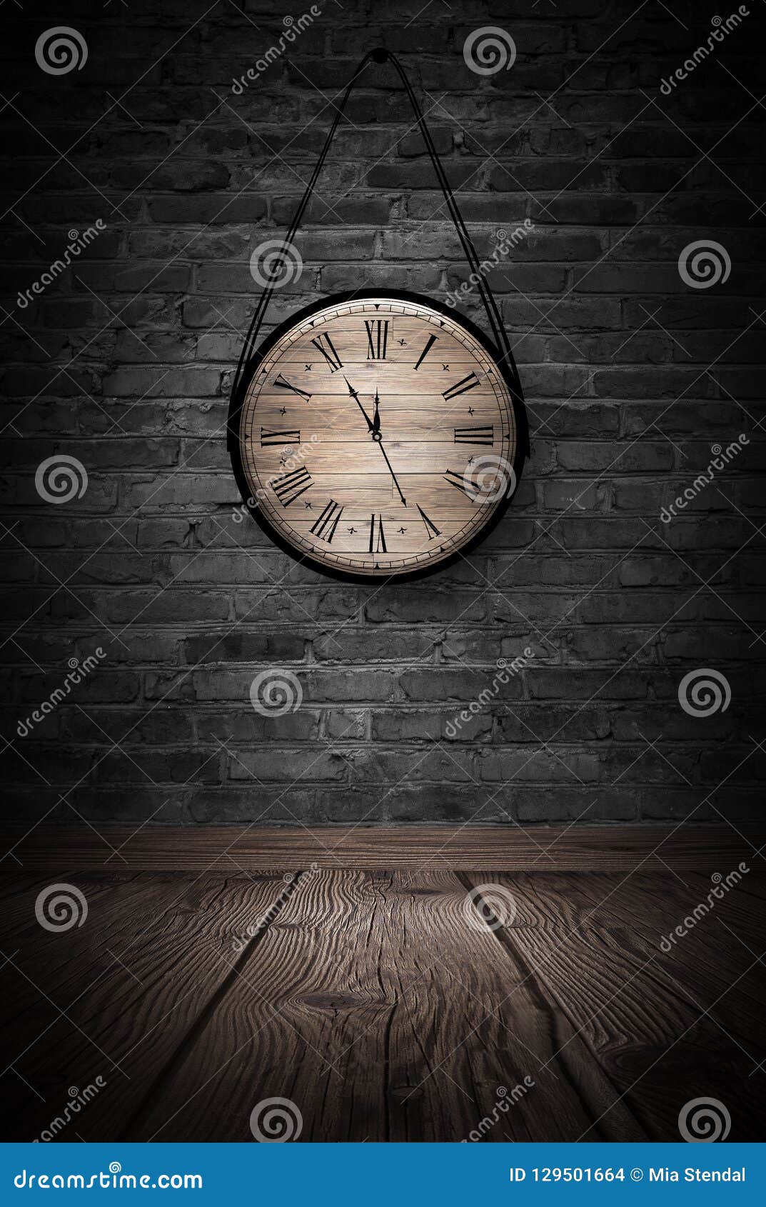 new year`s hours. round wooden clock on the old brick wall, bokeh effect, celebratory, magic light, new year, christmas.
