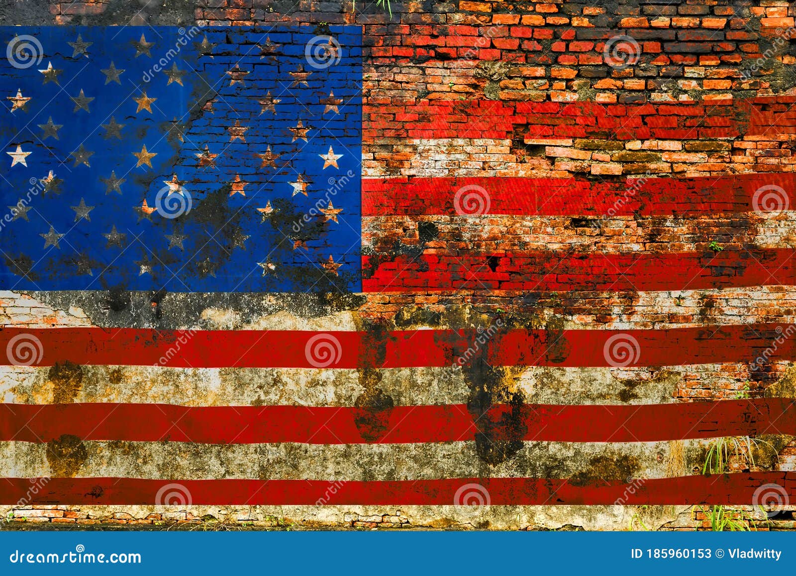 Brick Wall Background United States Of America Flag Of The Usa Stock