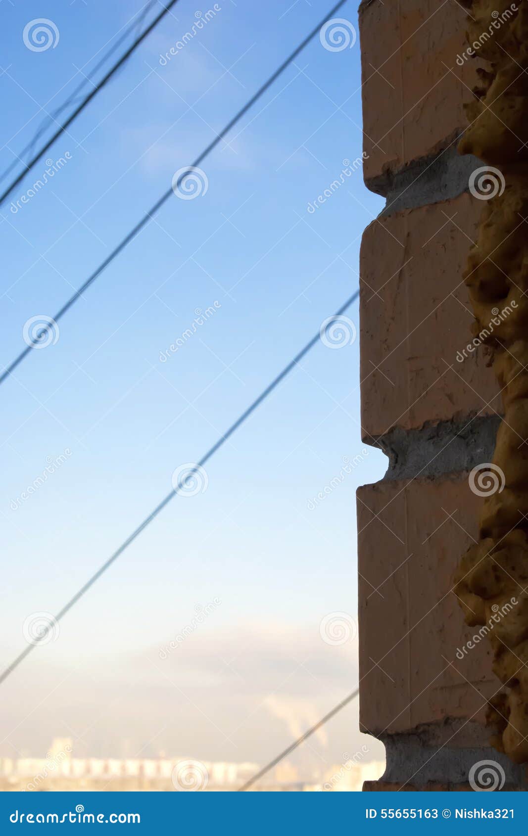 Brick wall cables stock image. Image of built, design 55655163