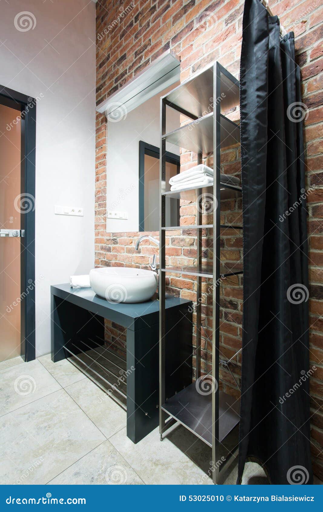 Brick Wall in Contemporary Toilet Stock Photo Image of bathroom, sink