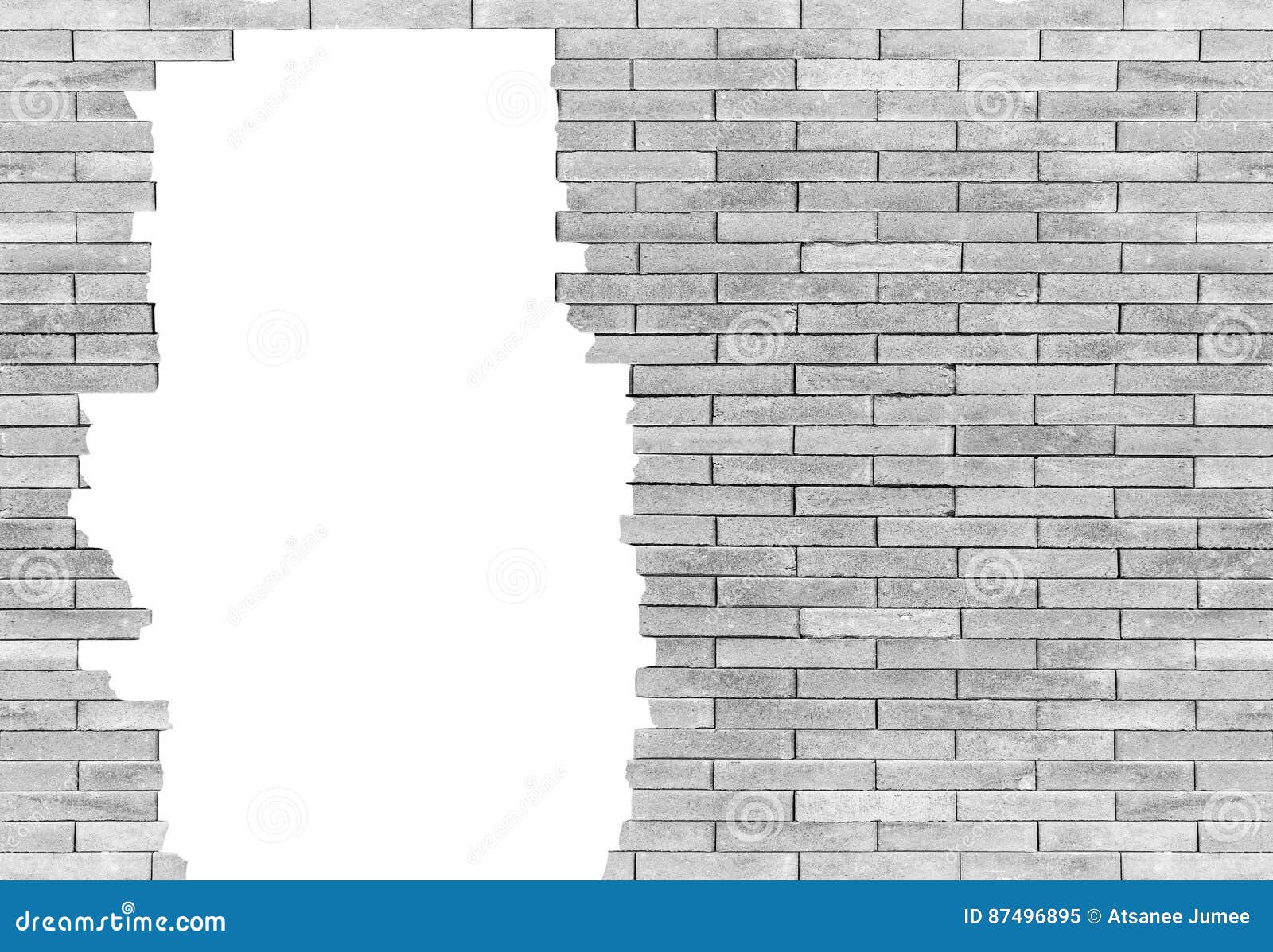 Brick Wall with Hole Isolated on White Background. Stock Image Image