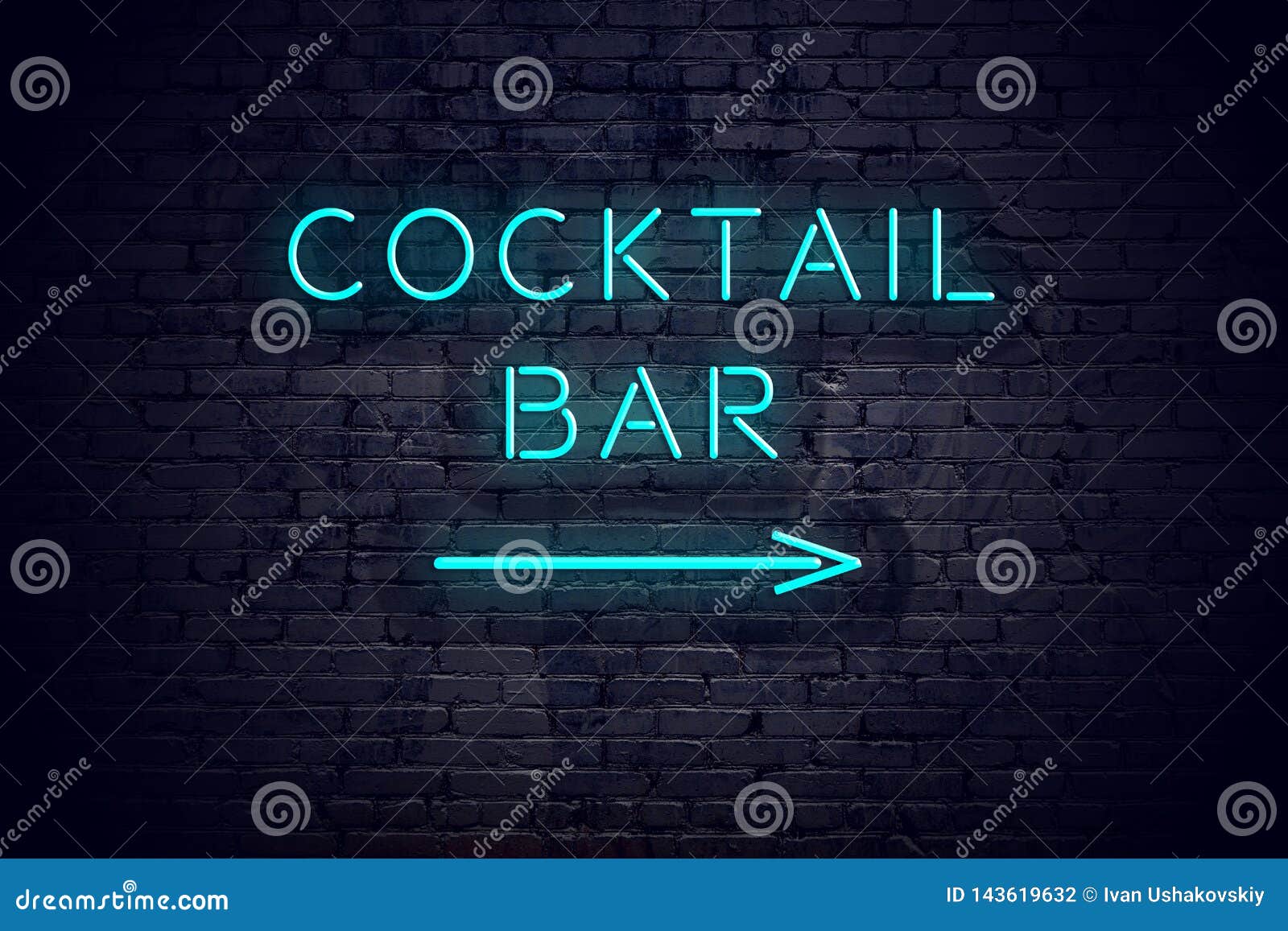 Brick Wall With Neon Arrow And Sign Cocktail Bar Stock Illustration Illustration Of Light 