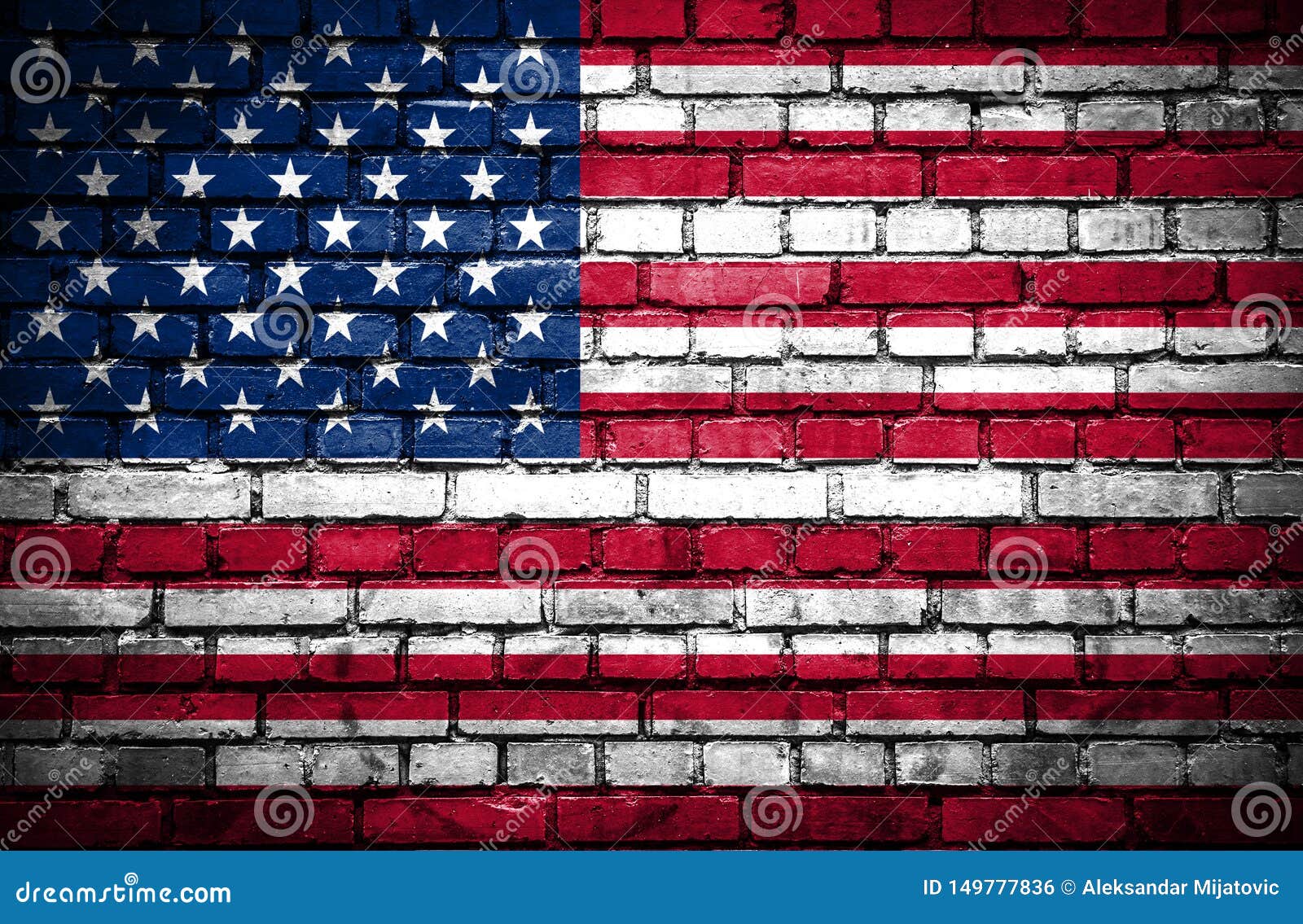 Brick Wall With Painted Flag Of United States Of America Stock