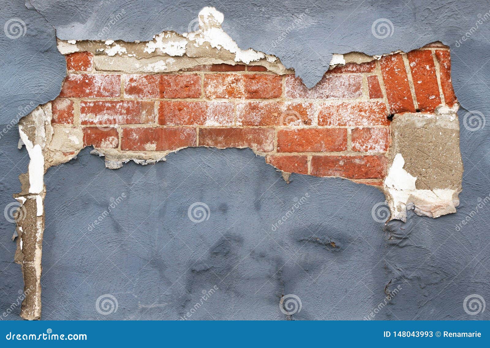 Brick Wall With Peeling Paint And Plaster In Need Of Repair Stock