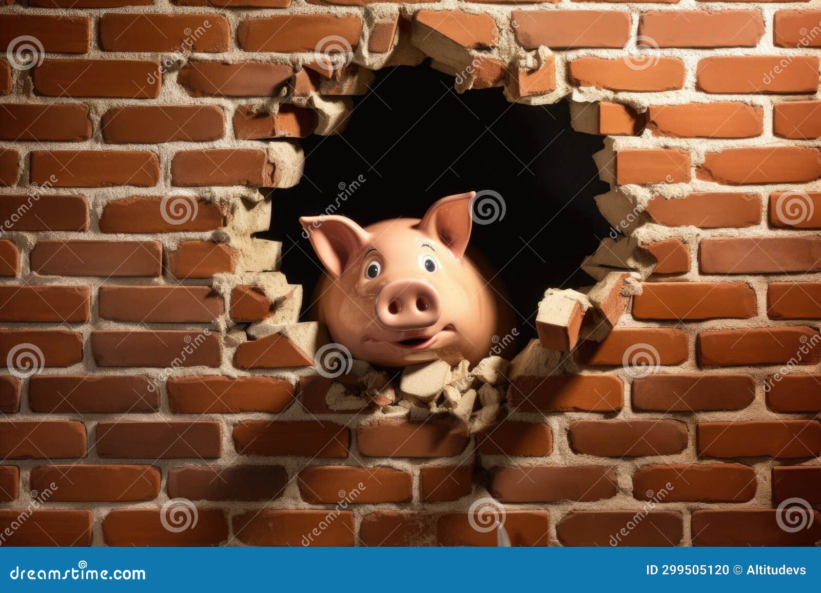 A Brick Wall with a Piggy Bank in a Hole Replacing a Missing Brick