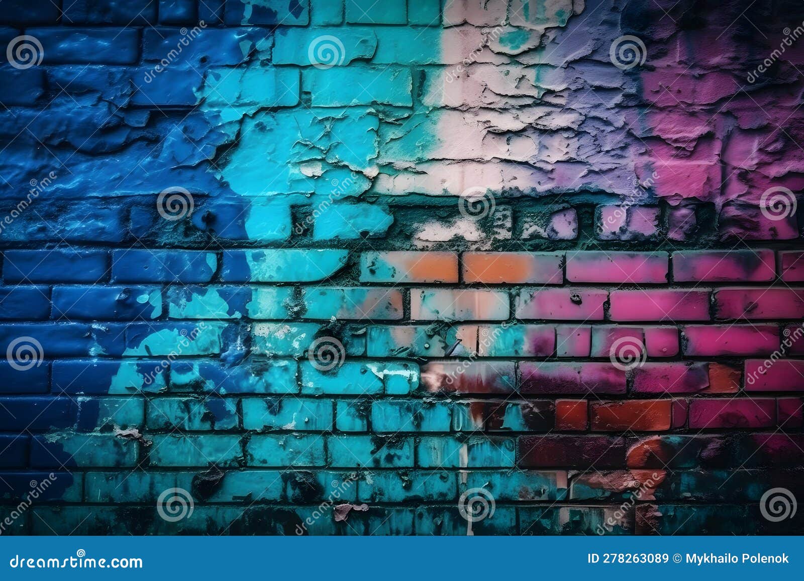 Brick Wall Texture in Graffiti Paint. Neural Network AI Generated Stock