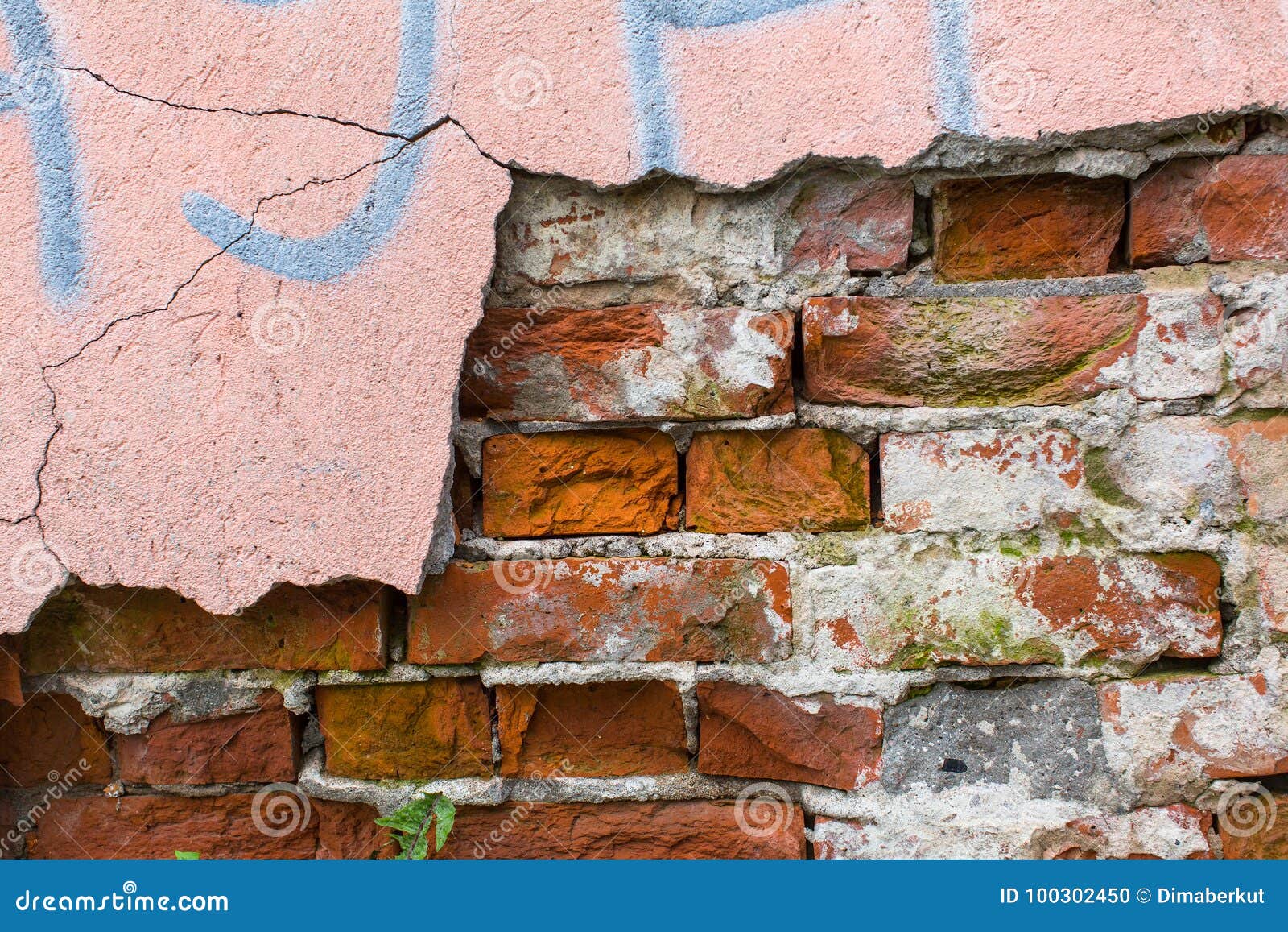 Brick Wall Texture with Peeling Paint. Abstract. Stock Photo Image of