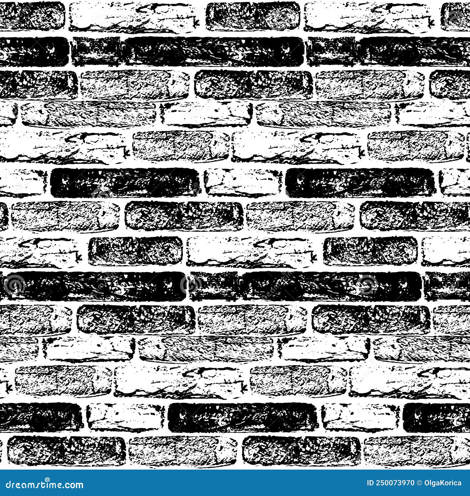 Brick Wall Texture Seamless Pattern, Black and White for Design Stock