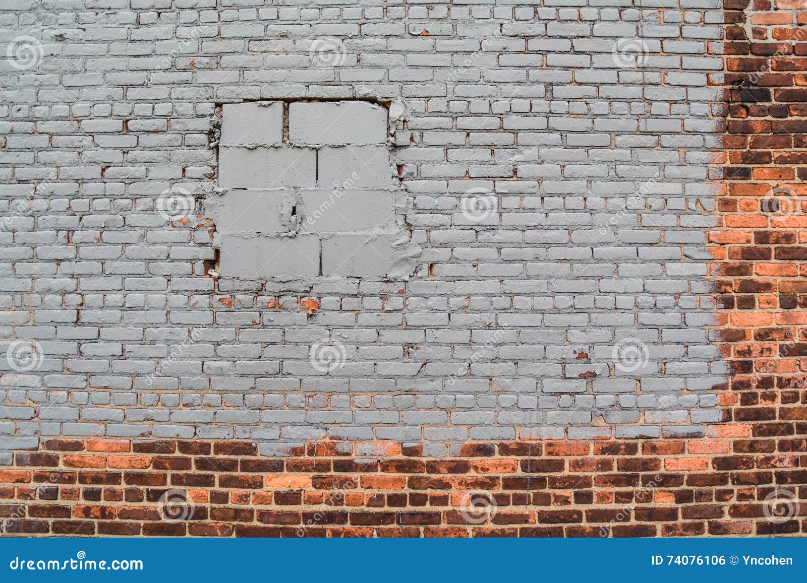 Brick Wall with Window Sealed Shut by Cement Blocks Stock Photo Image