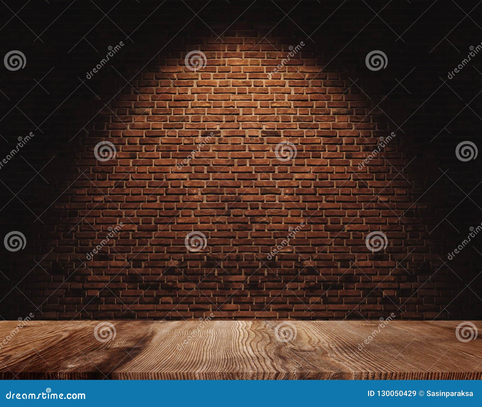 Brick Wall and Wooden Floor, with Light Spot on Centre for Background