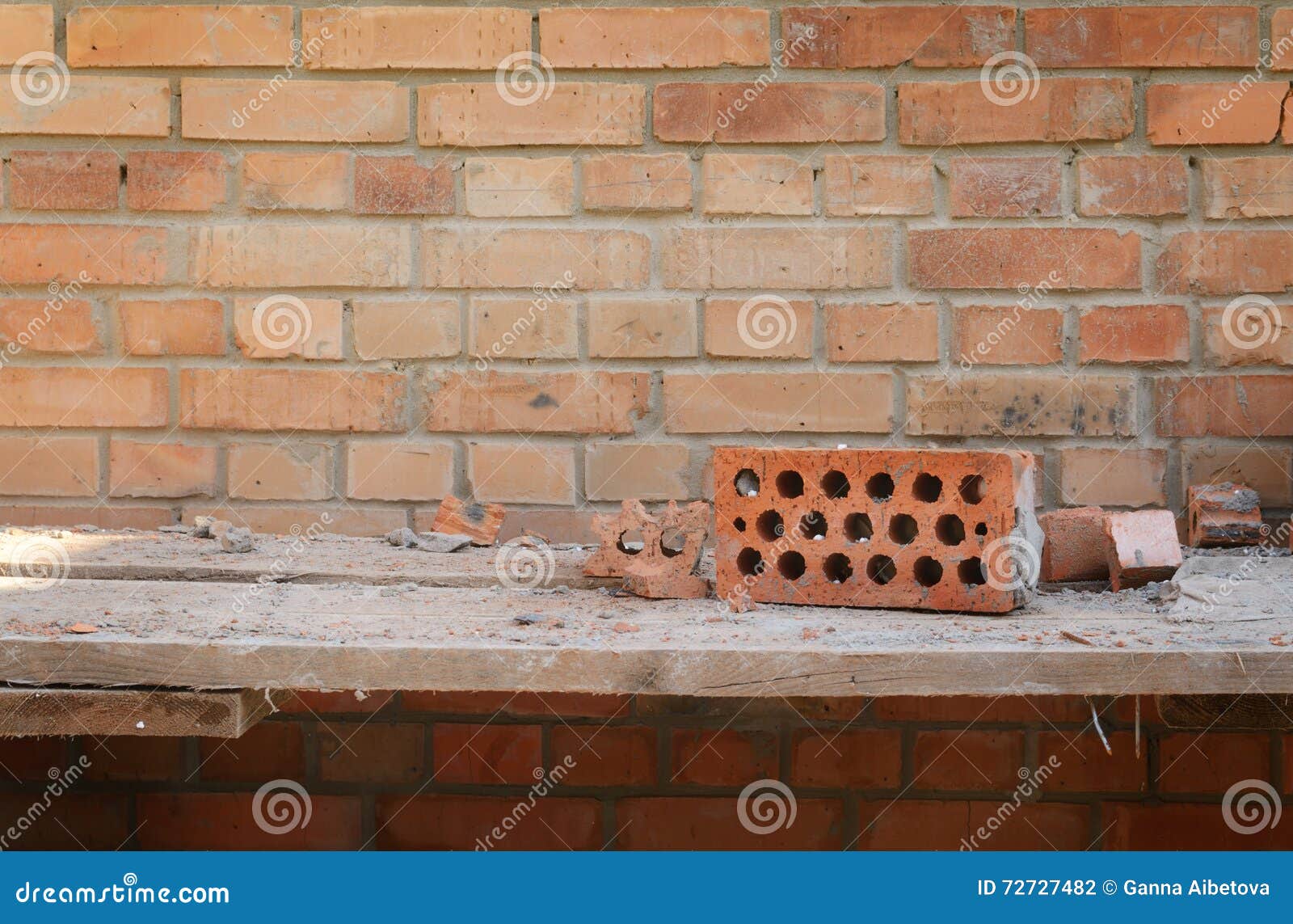 Brick Wall and Wooden Shelf Stock Photo Image of bricklayer, layer