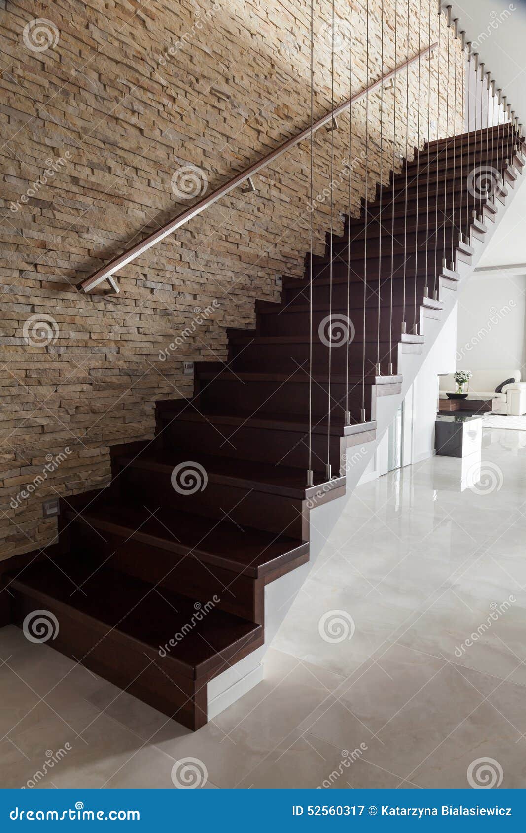 Brick Wall and Wooden Stairs Stock Image Image of indoors, luxury