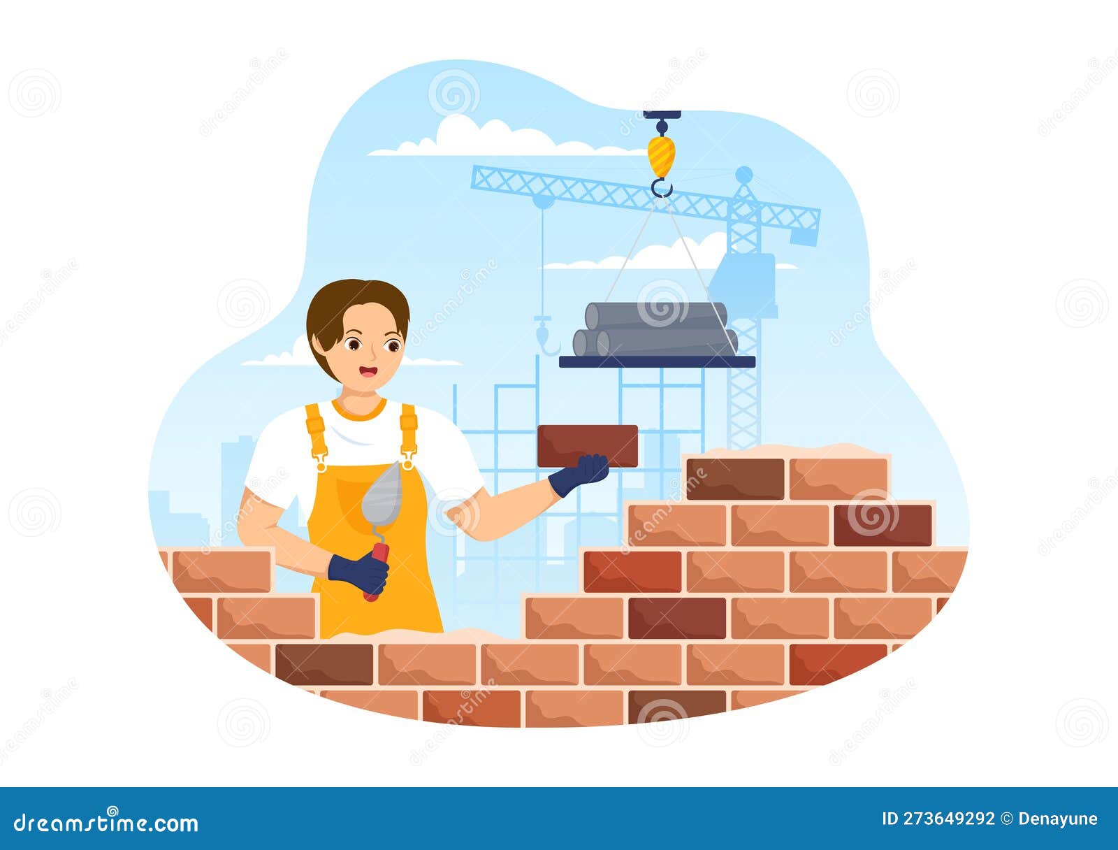 Bricklayer Worker Illustration with People Construction and Laying