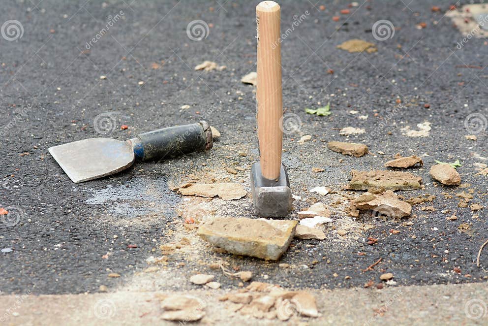 Bricklayers Bolster Chisel and Lump Hammer Stock Image Image of smash