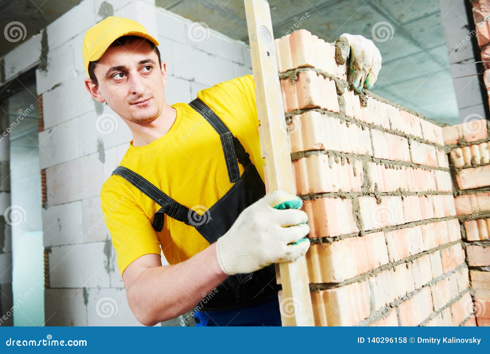 Bricklayer Builder Worker Laying Bricks Wall Stock Photo Image of