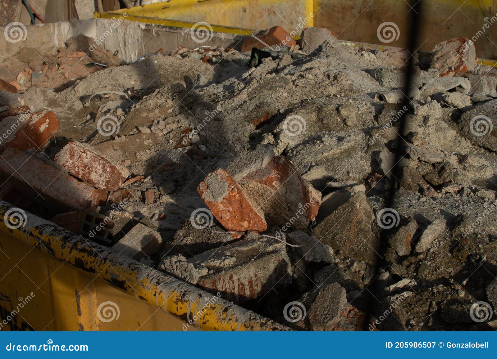 Bricks and Rubbish after Demolition with Rotten and Rusty Metals Stock
