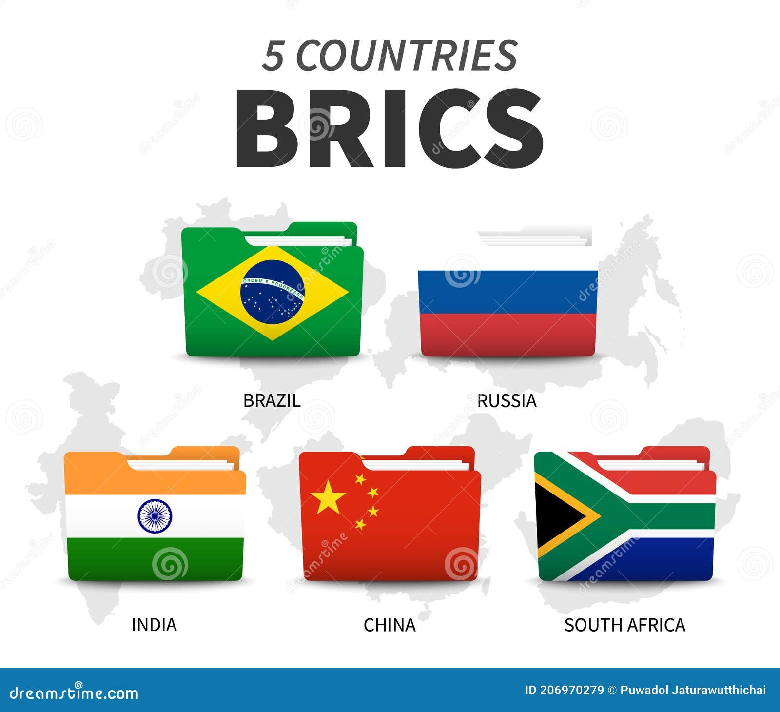 BRICS . Association of 5 Countries . Folder Flag Design . White