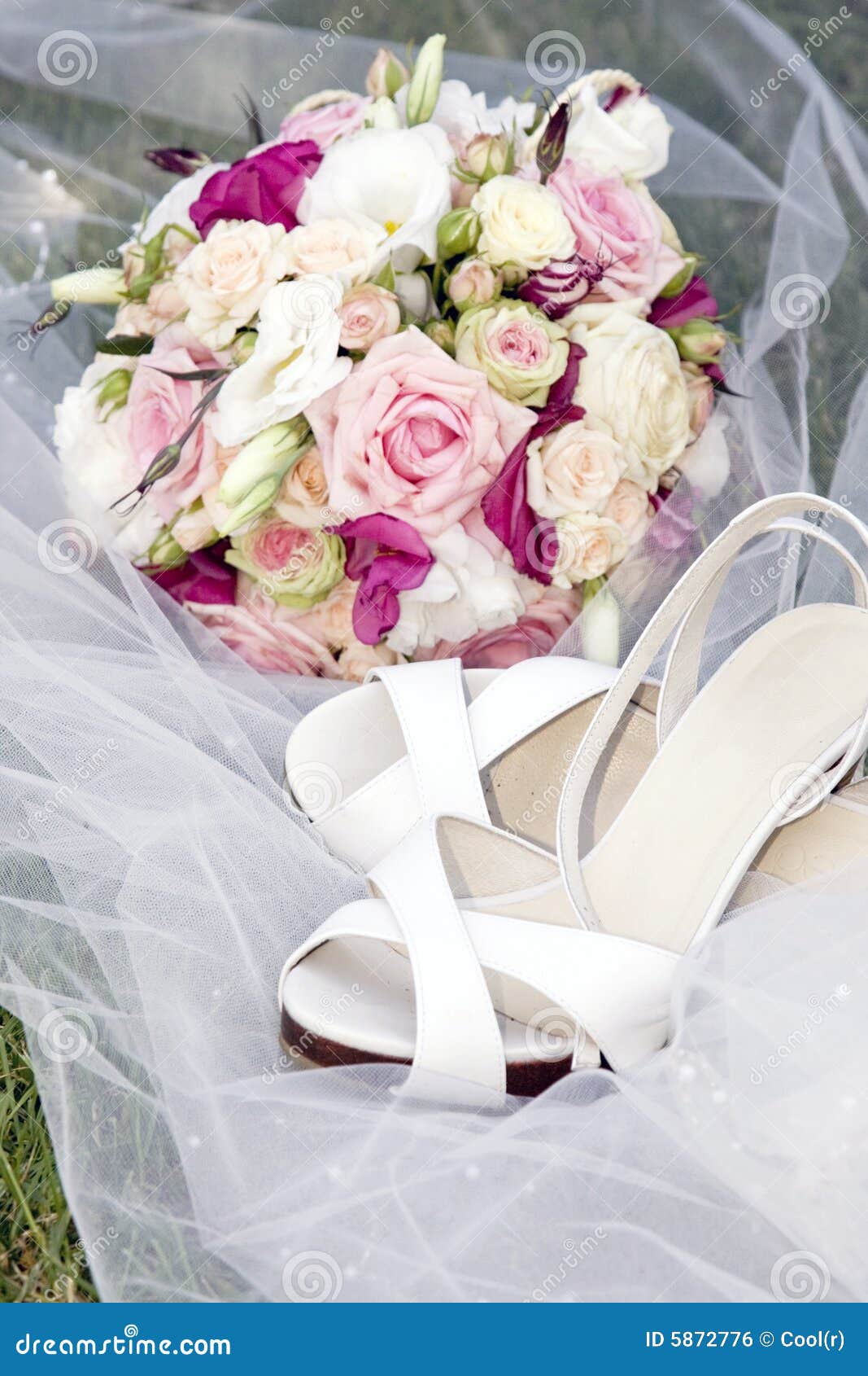 Bridal bouquet with shoes stock photo. Image of jewelery 5872776