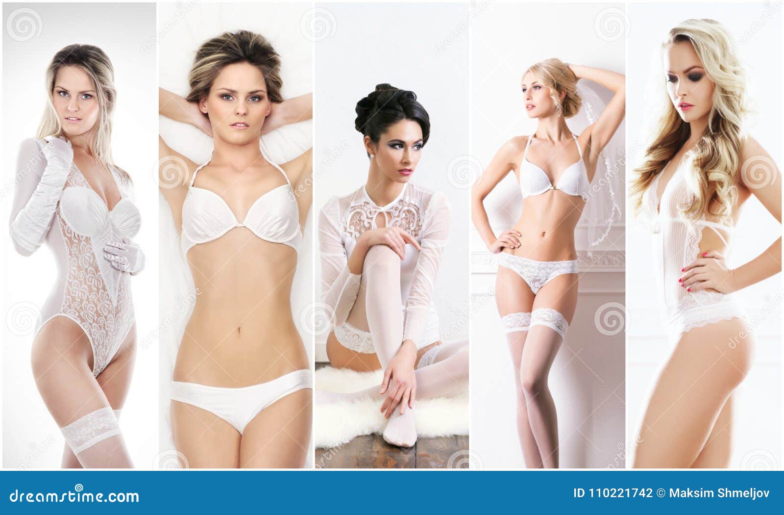 Bridal Lingerie Collection. Young, Beautiful and Women Posing in White  Underwear. Spring Concept. Stock Photo - Image of pantyhose, erotica:  110221742
