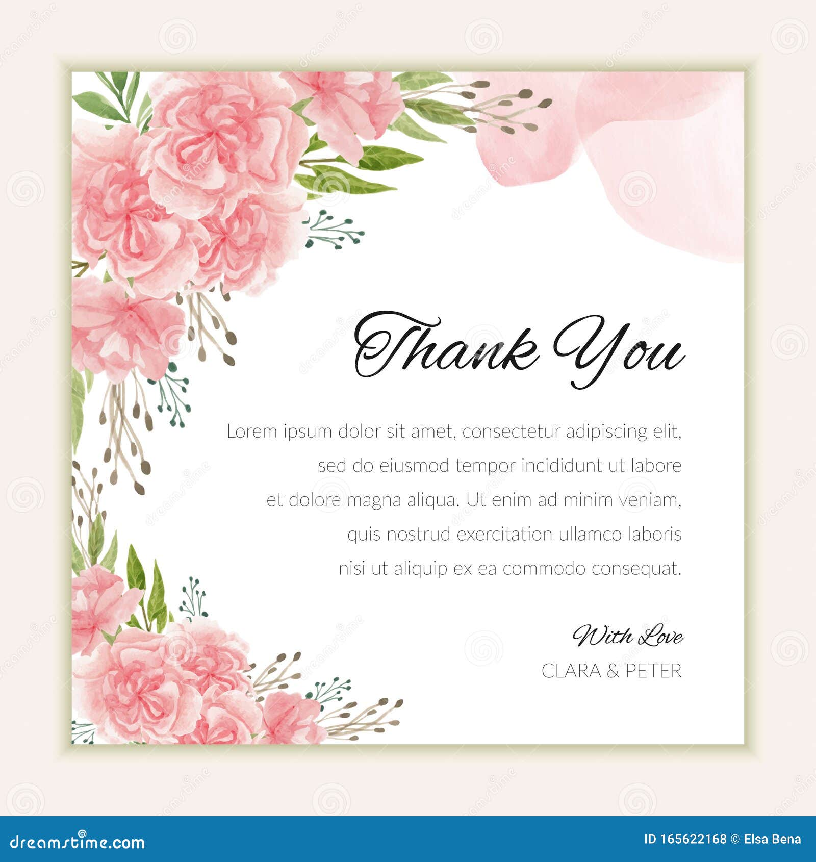 Bridal Thank You Card Template with Watercolor Carnation Flower For Thank You Note Template Wedding