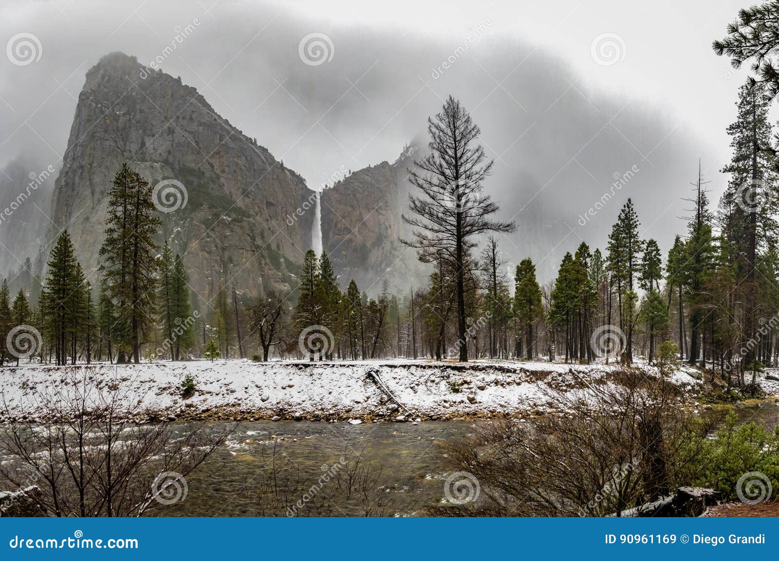 bridalveil fall at winter - yosemite national park, california, usa