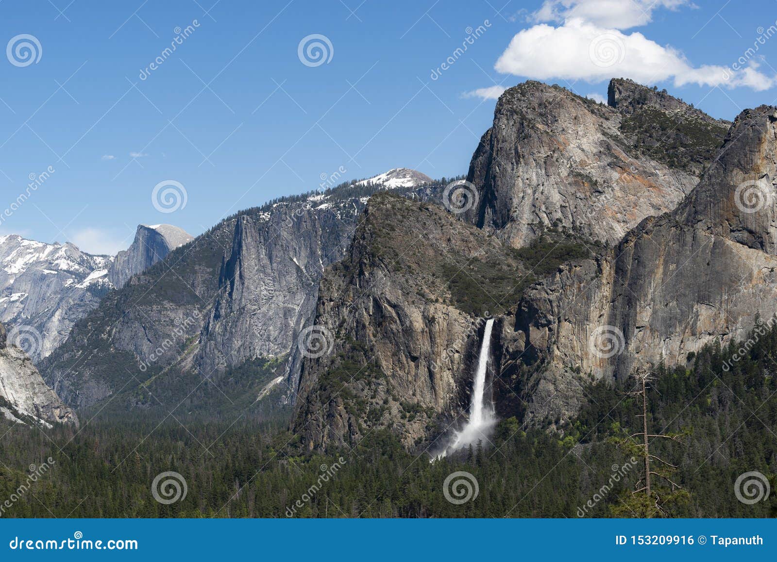 bridalveil falls as seen from yosemite valley tunnel view, california