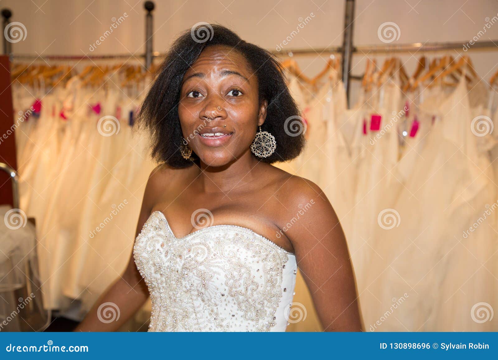 Beautiful Black American Bride In Wedding Wear Test Stock Photo