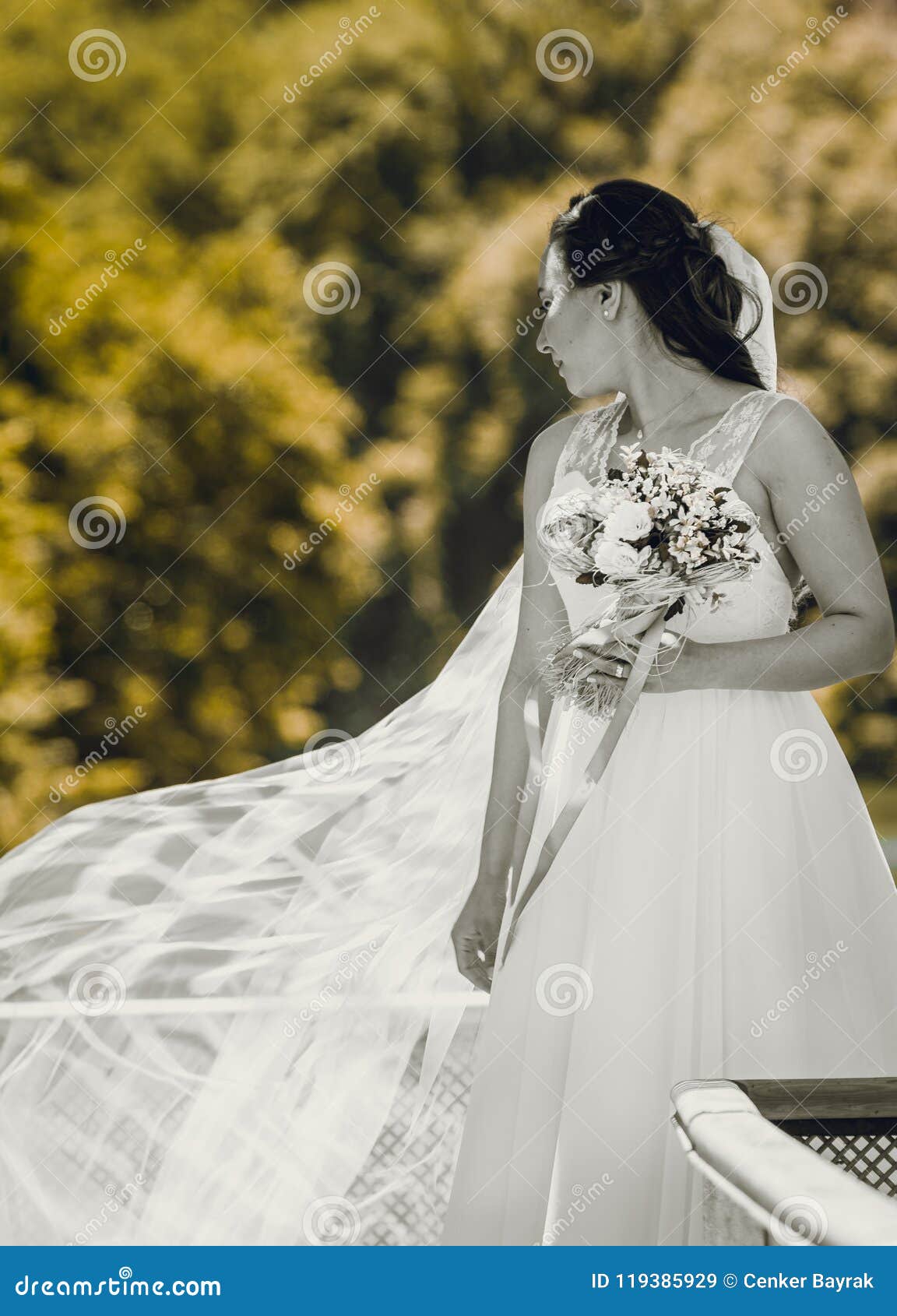 a bride in a beautiful sunshine.