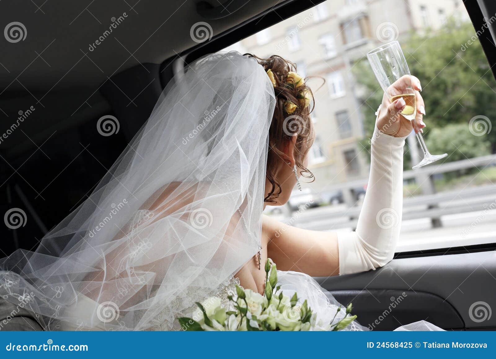 Bride in car stock image. Image of automobile, veil, happy - 24568425