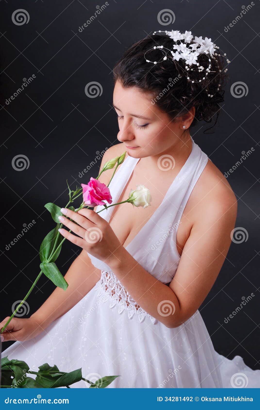 Bride with Flower from Above Stock Photo - Image of smarten, sitting ...