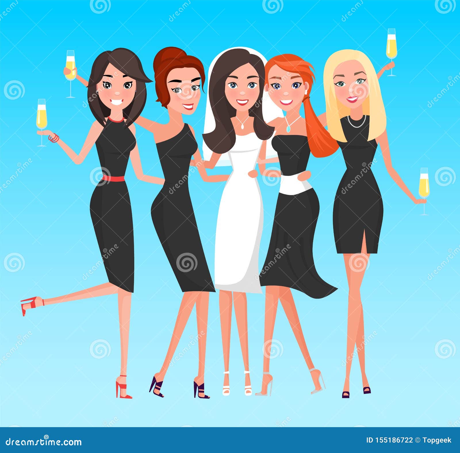 Download Bride With Friends Women, Hen-party Holiday Vector Stock ...
