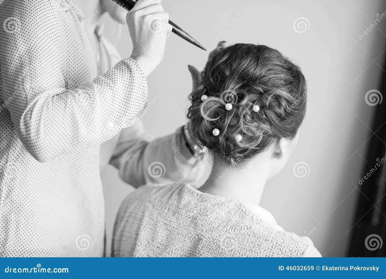 Bride Getting Her Hair Done before Wedding Stock Image Image of