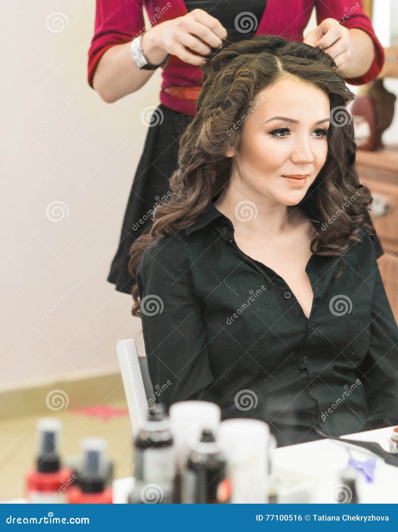 Bride Getting Her Hair Done before Wedding Stock Photo Image of
