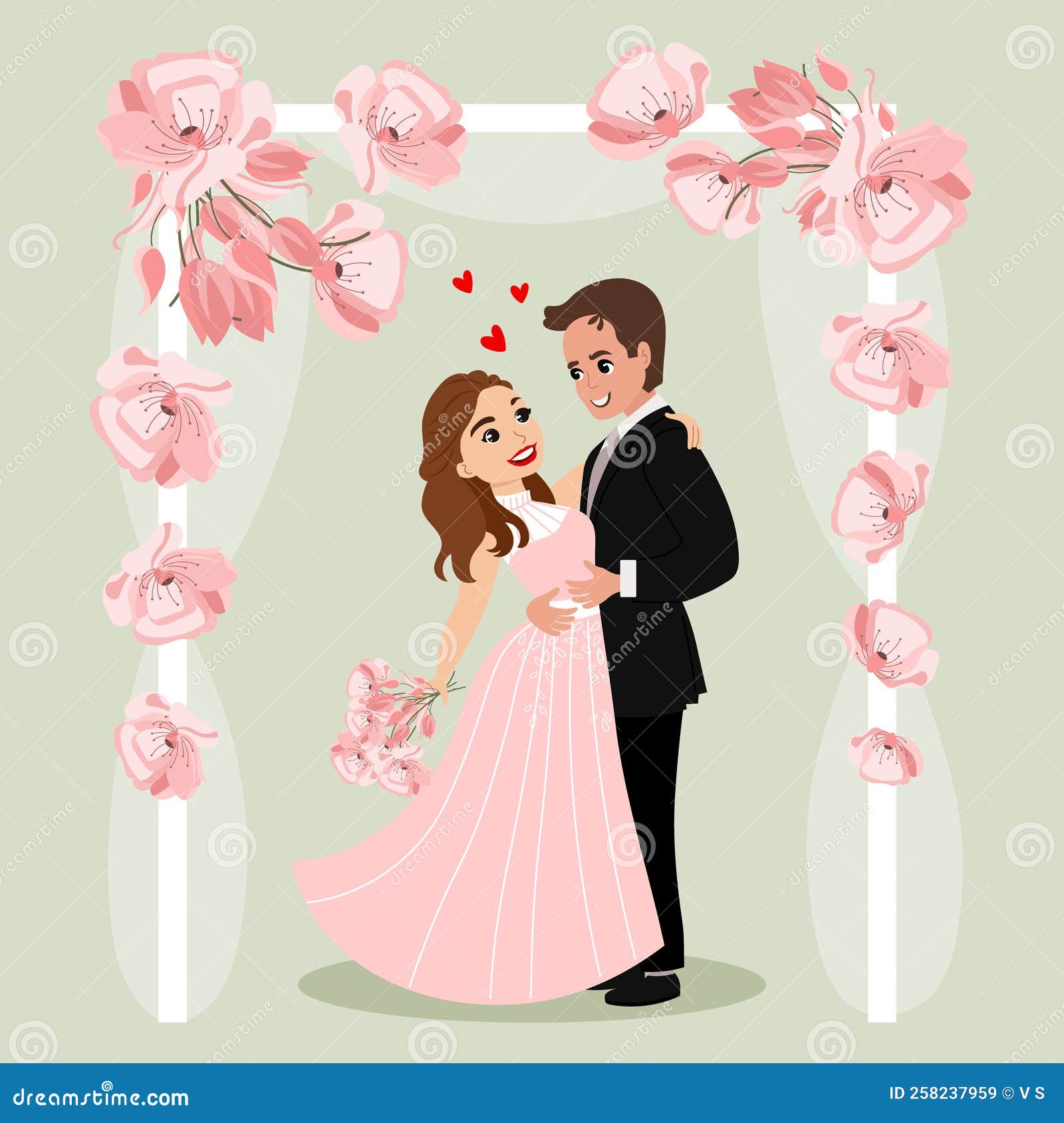 The Bride and Groom on the Background of an Arch with Flowers, Happy  Newlyweds. Illustration, Wedding Poster Stock Vector - Illustration of  arch, advertising: 258237959