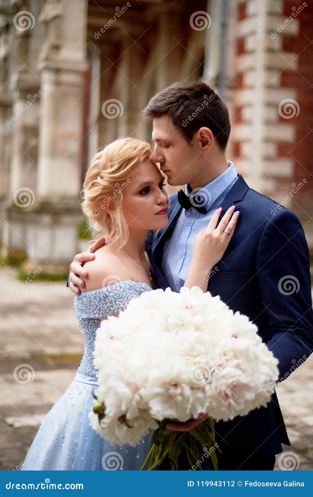 Bride And Groom On The Background Of An Old Estate Classical