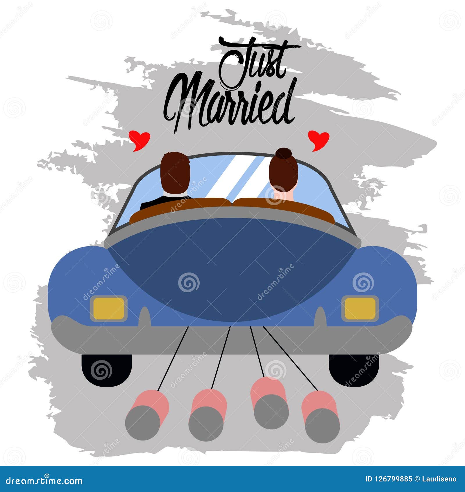 Bride And Groom On A Car. Just Married Couple Stock Vector - Illustration  Of Wedding, Bouquet: 126799885