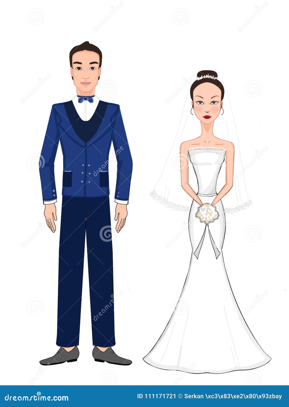 Bride and Groom Cartoon Illustration White Background Cartoon ...