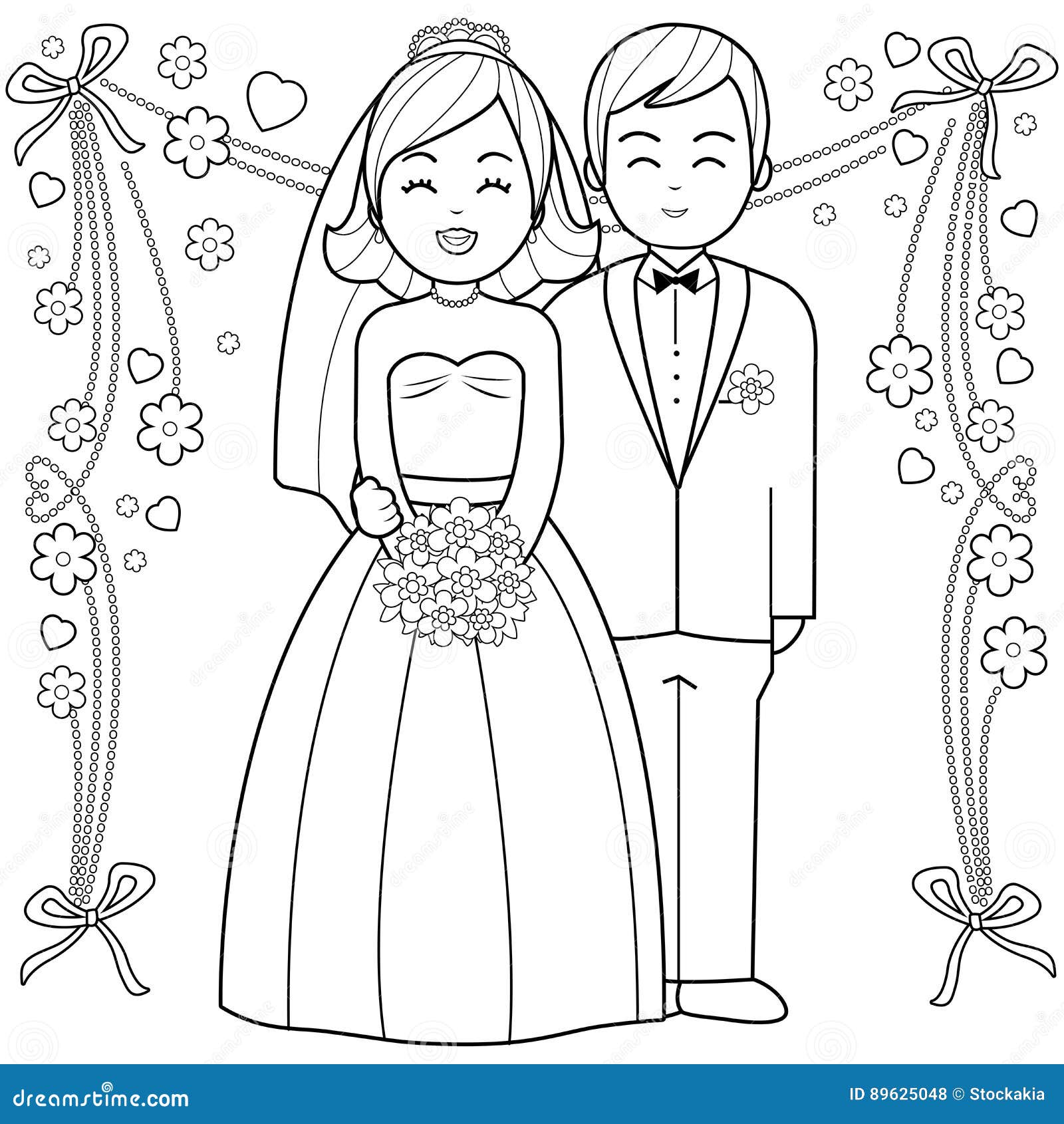 Bride And Groom Coloring Book Page Stock Vector Illustration Of