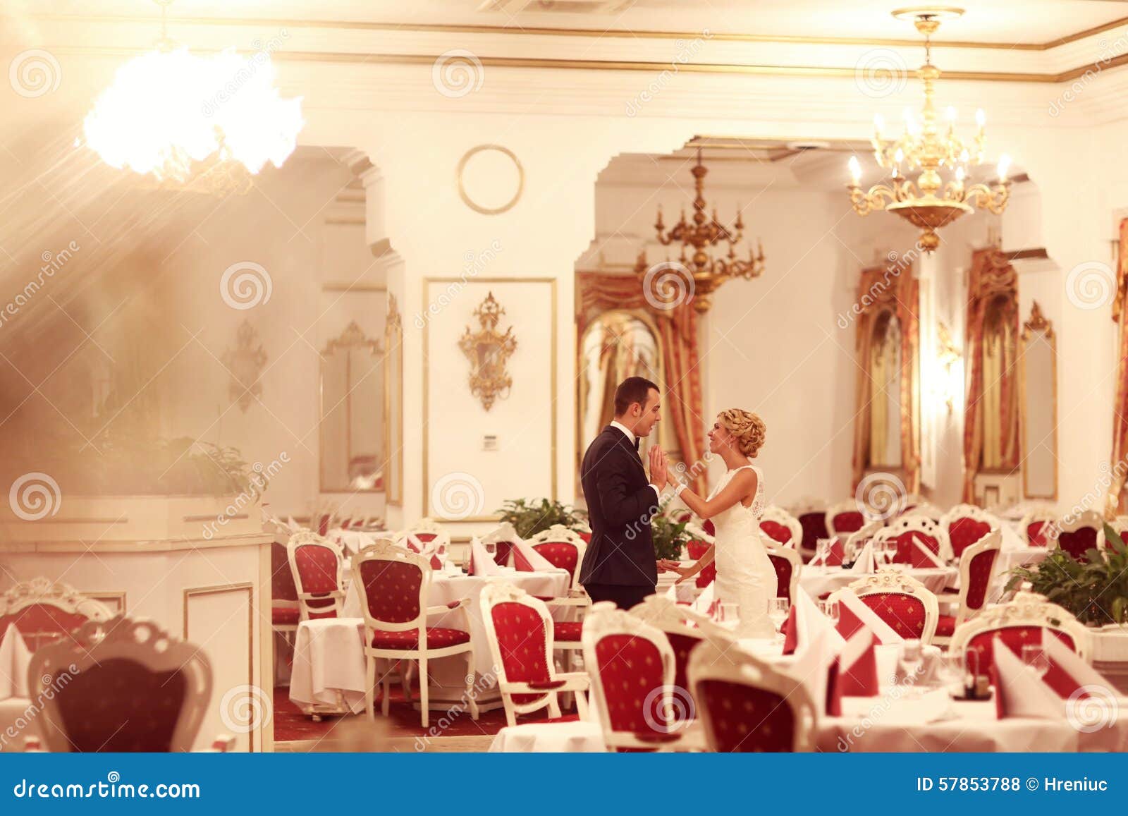 Bride and Groom Dancing in Empty Restaurant Stock Photo Image of