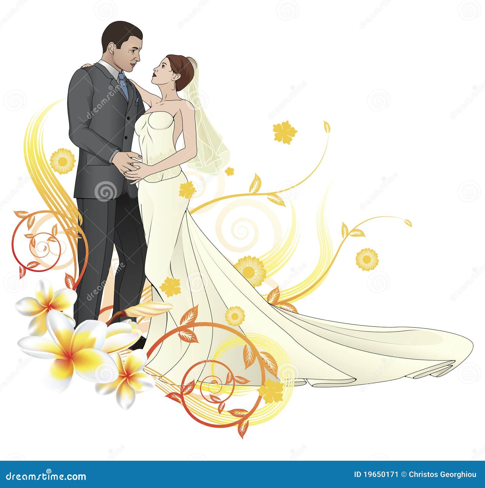 Bride And Groom Dancing Floral Background Stock Vector