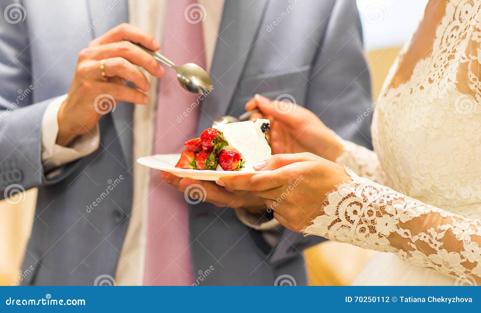 Bride and Groom Eating Wedding Cake Stock Photo Image of human