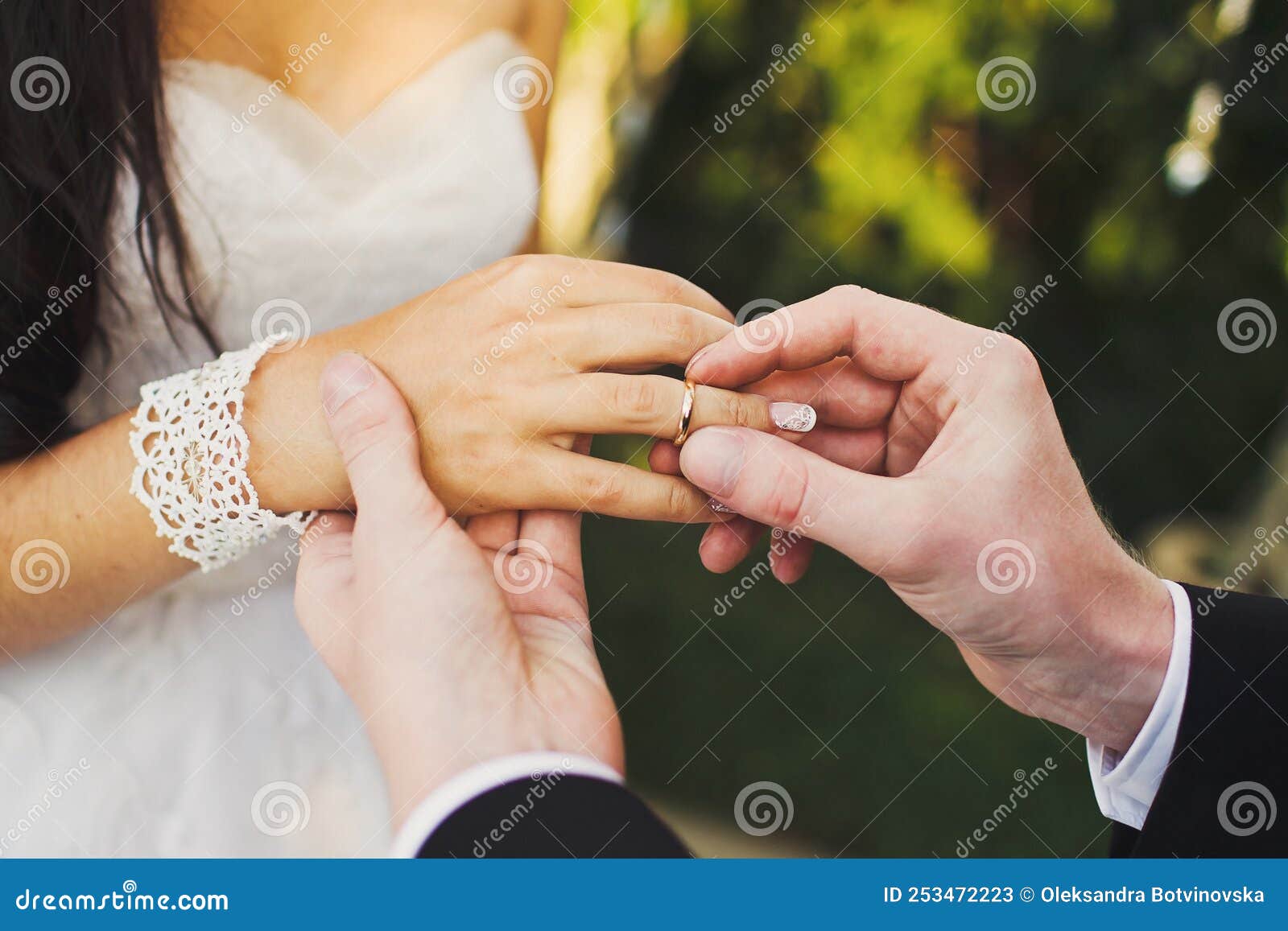 Bride and Groom Exchange Rings at the Wedding Ceremony Stock Image