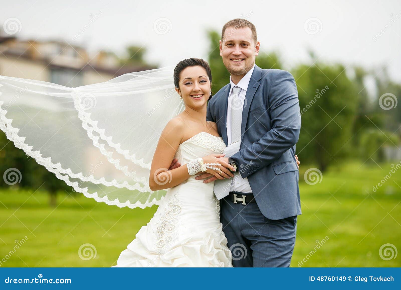 Bride And Groom Posing Together Outdoor On A Wedding Day Stock