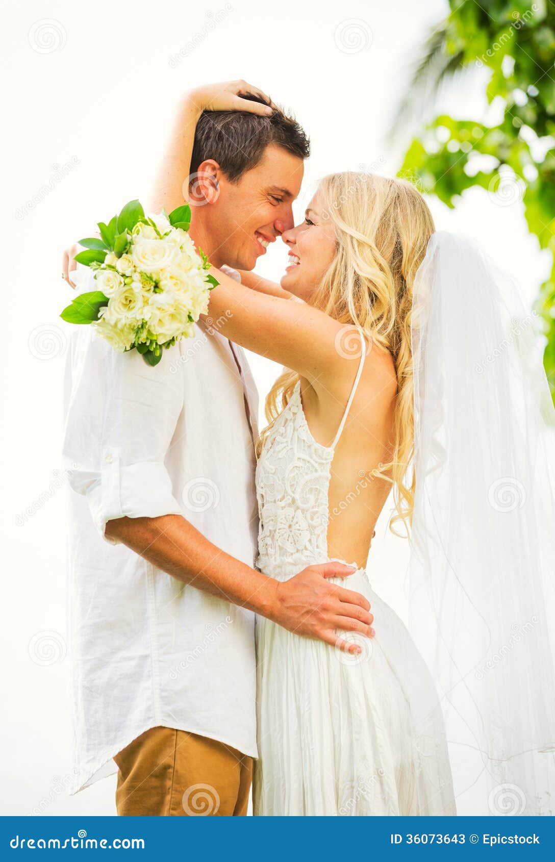 Bride And Groom Romantic Newly Married Couple Embracing