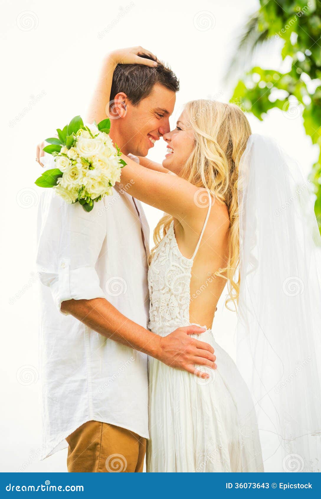 Bride And Groom, Romantic Newly Married Couple Embracing, Just M Stock