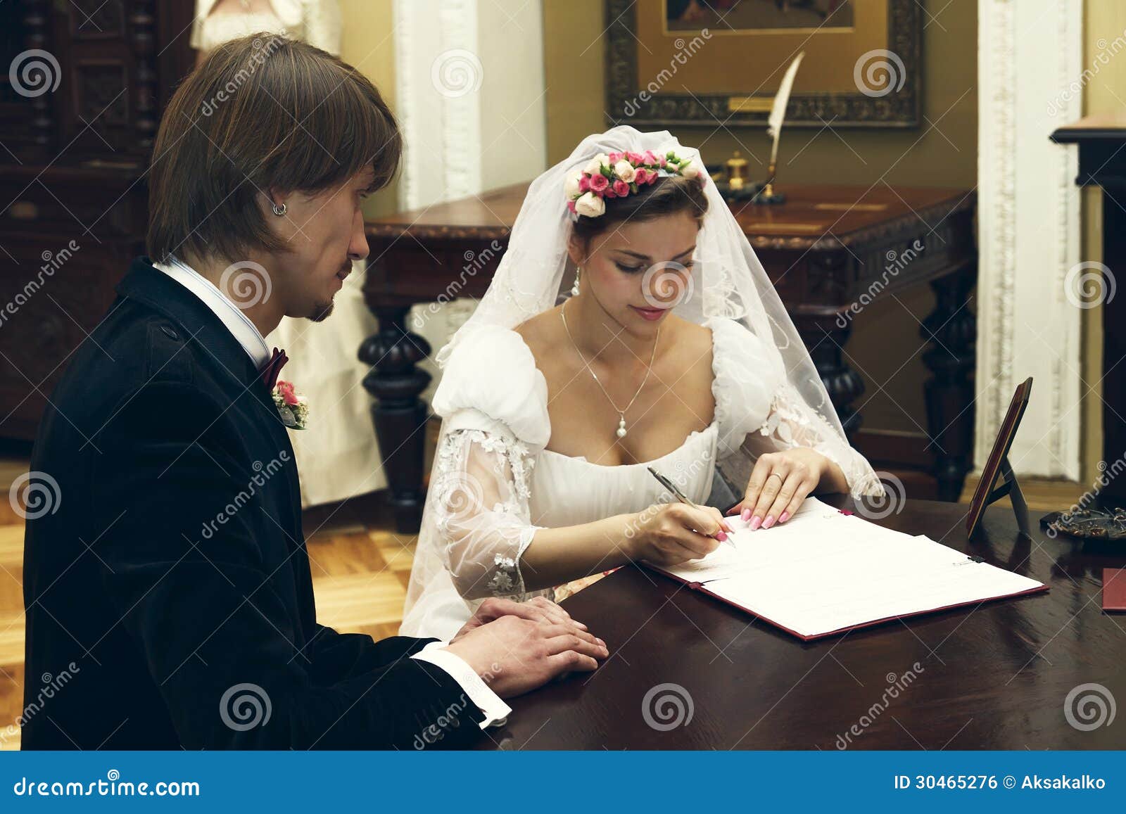 It Was Just A Contract Marriage The Bride and Groom Sign the Marriage Contract Stock Photo - Image of