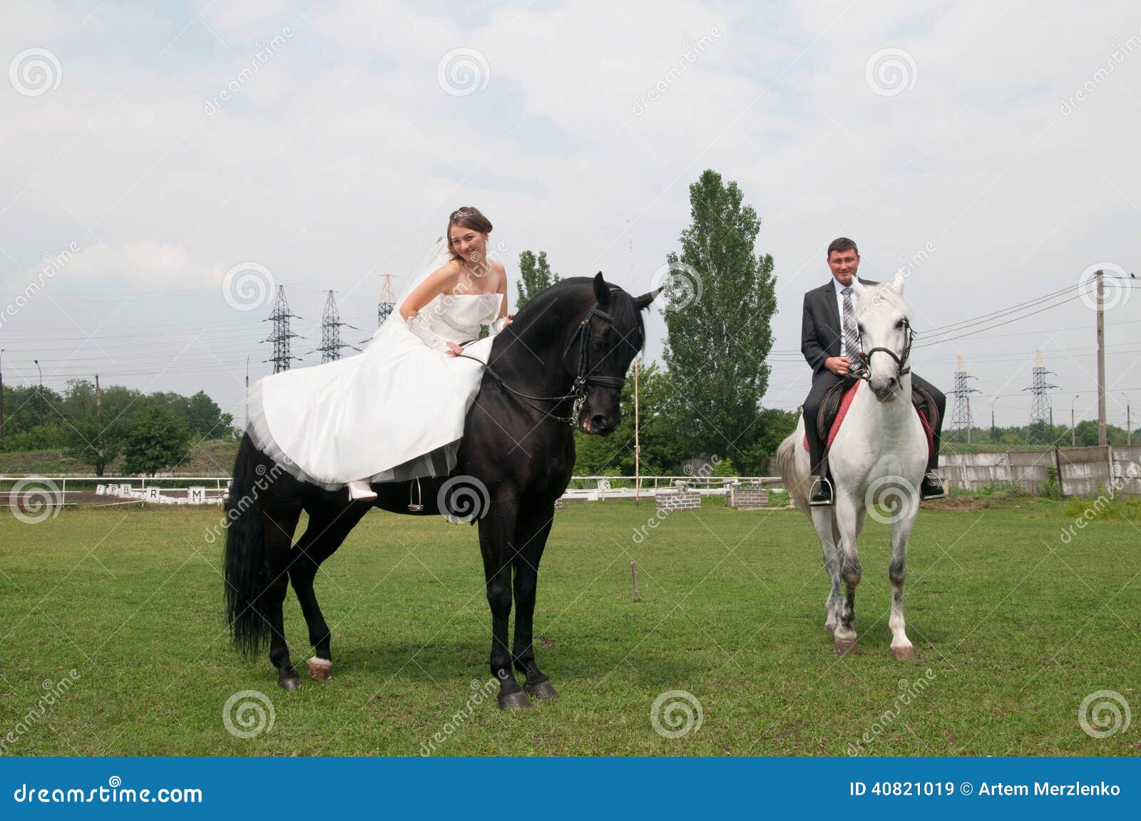 Bride and Groom Sitting on a Horse Stock Image Image of beautiful