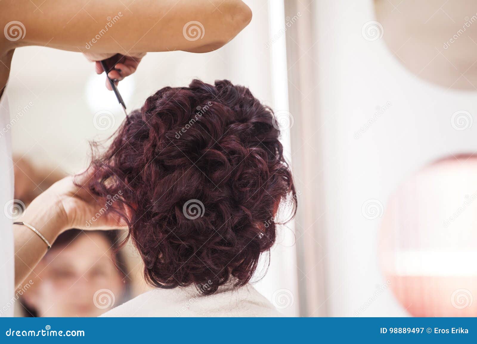 Bride at the hair stylist stock image. Image of beauty - 98889497