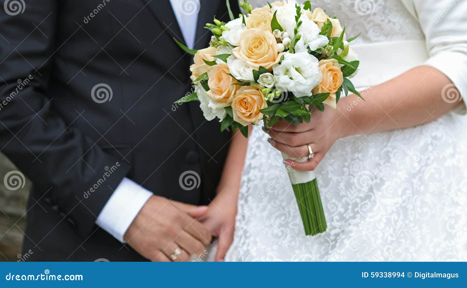 Bride Hands Holding Wedding Bouquet Stock Photo - Image of floral ...