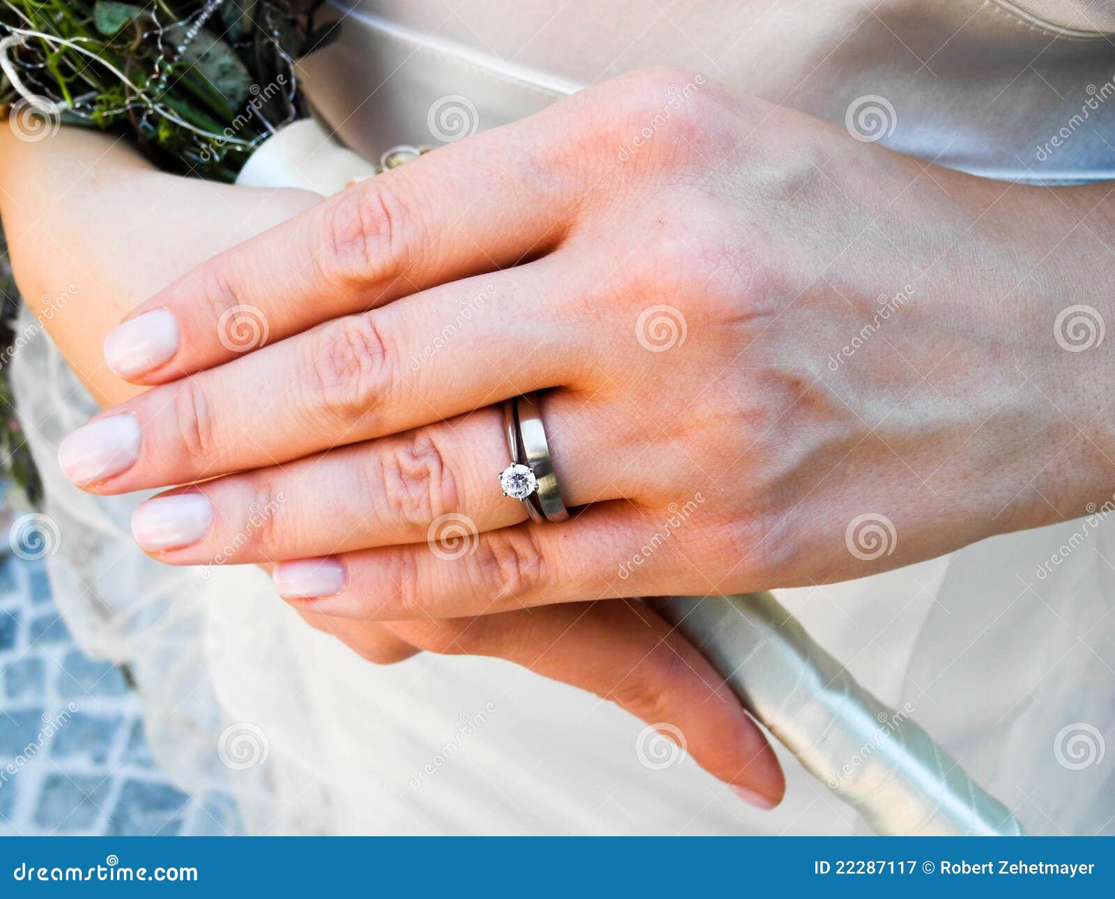 Bride with Her Diamond and Wedding Rings Stock Image Image of holding
